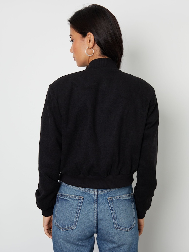 Threadbare Black Cropped Bomber Jacket - Image 3 of 4