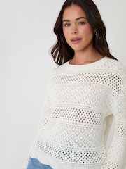 Off White - Threadbare Pointelle Häkelpulli - Bild 5 von 5