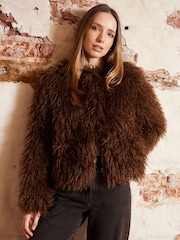 Threadbare Chocolate Brown Mongolian Faux Fur Coat - Image 1 of 5