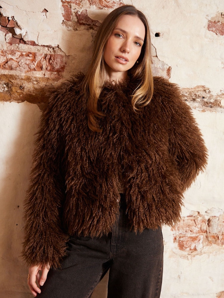 Threadbare Chocolate Brown Mongolian Faux Fur Coat - Image 1 of 5