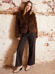 Threadbare Chocolate Brown Mongolian Faux Fur Coat - Image 3 of 5