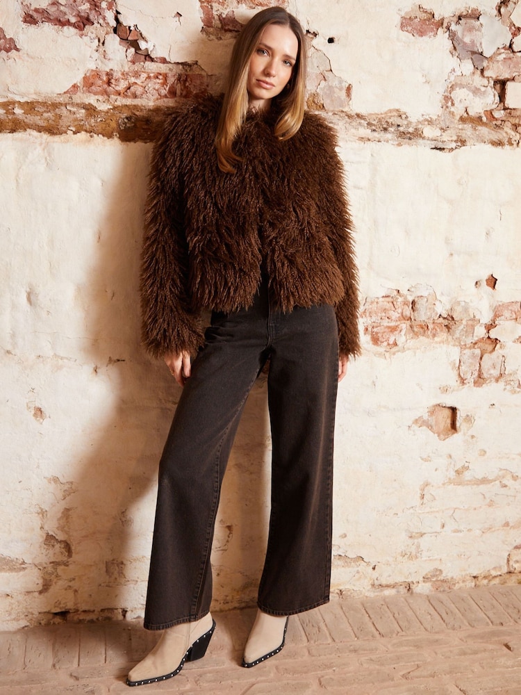 Threadbare Chocolate Brown Mongolian Faux Fur Coat - Image 3 of 5