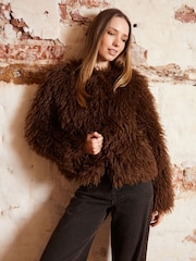 Threadbare Chocolate Brown Mongolian Faux Fur Coat - Image 4 of 5