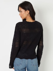 Threadbare Black Long Sleeve Pointelle Crochet Knit Jumper - Image 2 of 4