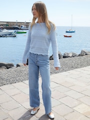 Threadbare Blue Long Sleeve Pointelle Crochet Knit Jumper - Image 3 of 4