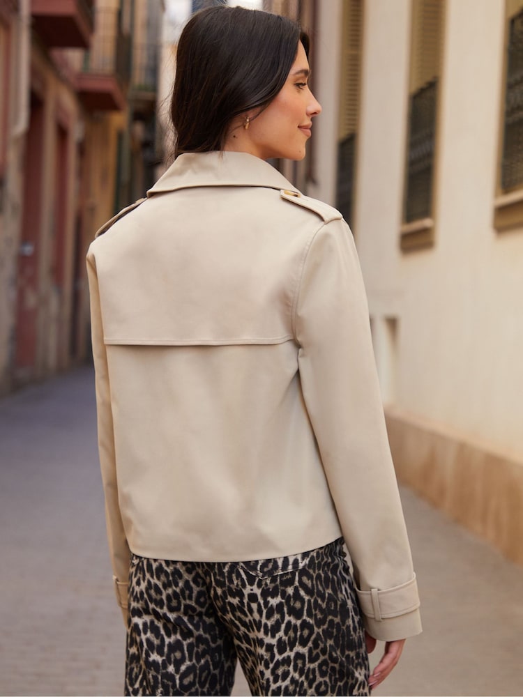 Stone - Threadbare zweireihige Trenchcoat-Jacke in Cropped-Länge - Bild 2 von 4 Stone - Threadbare zweireihige Trenchcoat-Jacke in Cropped-Länge - Bild 2 von 4