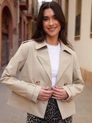Sten - Threadbare Dubbelknäppt Croppad Trench Jacka - Bild 3 av 4