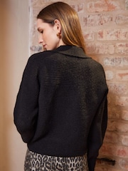 Threadbare Black Trophy Neck Pullover Knitted Jumper - Image 3 of 7