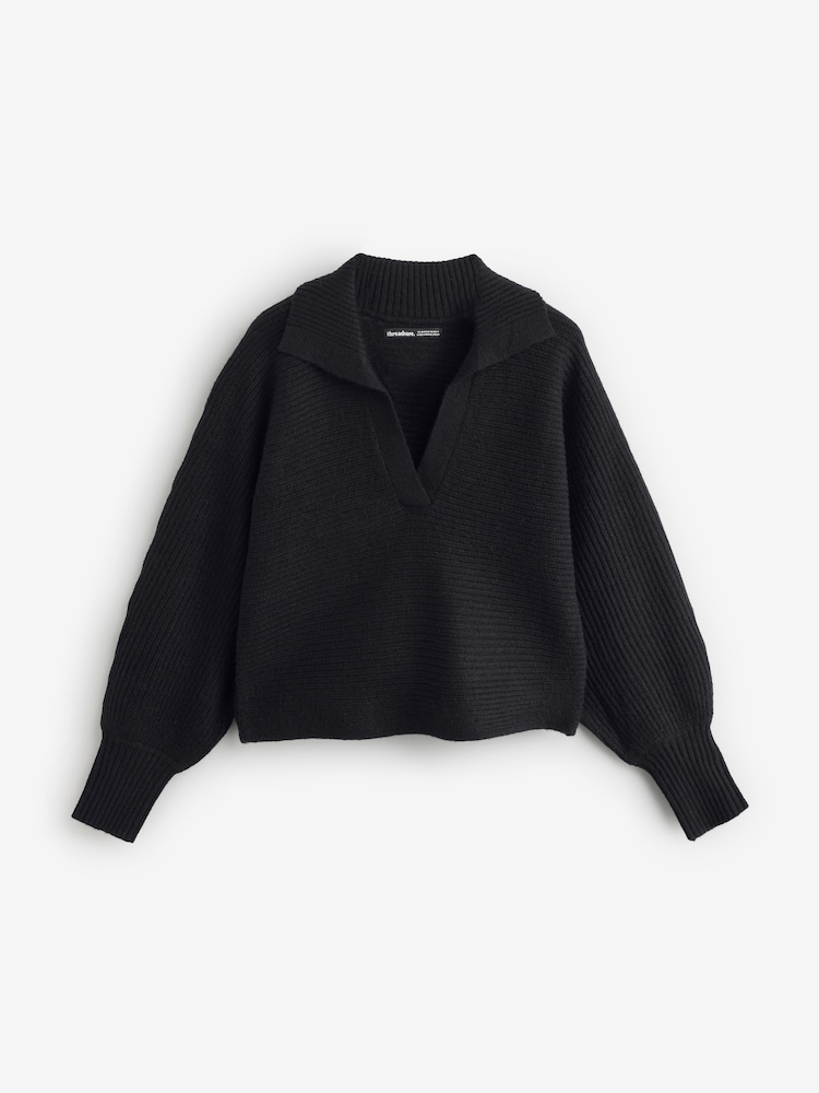 Threadbare Black Trophy Neck Pullover Knitted Jumper - Image 7 of 7