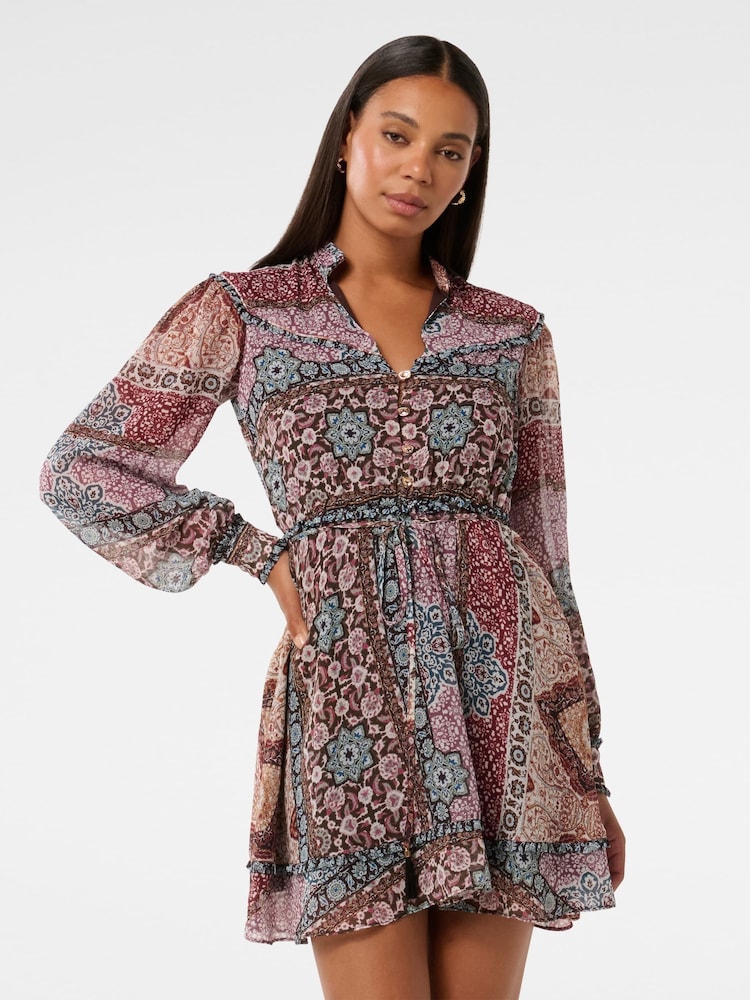 Forever New Brown Sonny Frill Trim Mini Dress - Image 1 of 5
