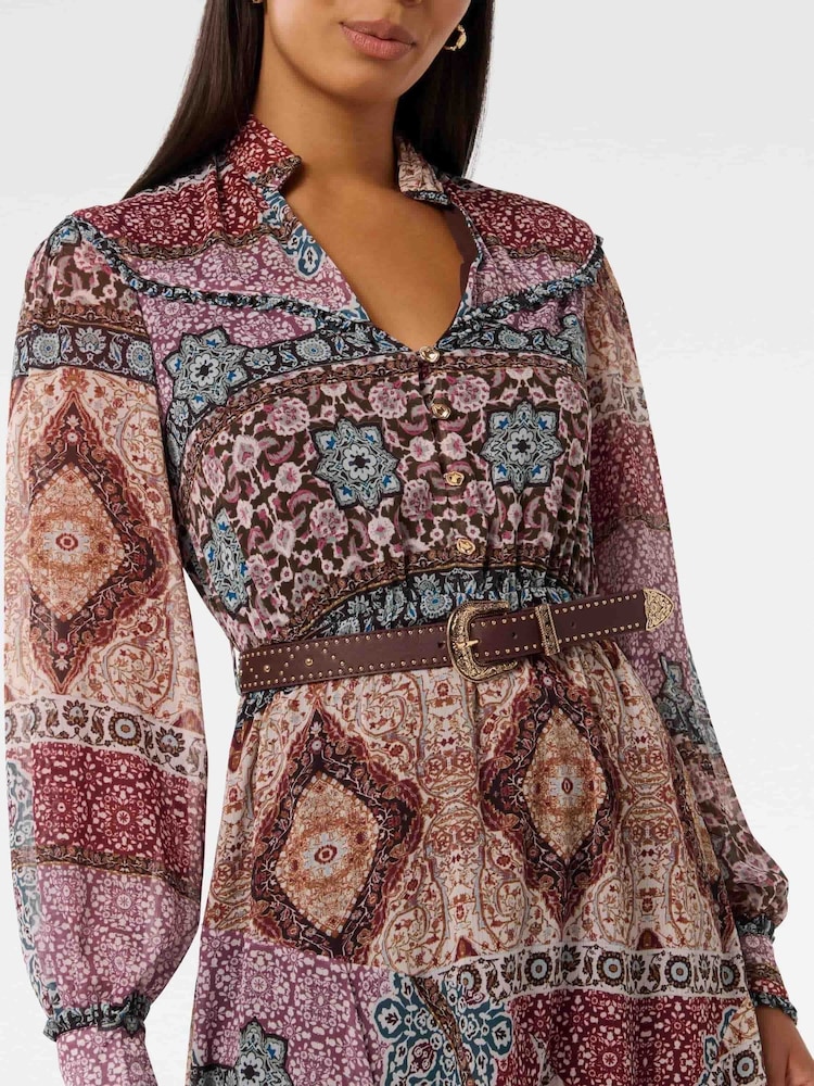 Forever New Brown Shelly Frill Trim Midi Dress - Image 3 of 4