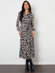 Threadbare Black Chiffon Belted Maxi Shirt Dress - Image 1 of 4
