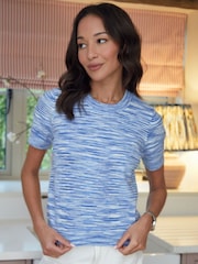 Threadbare Blue Stripe Short Sleeved Knitted T-Shirt - Image 1 of 4