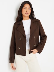 Choklad Brun - Threadbare Dubbelknäppt Croppad Trench Jacka - Bild 1 av 4
