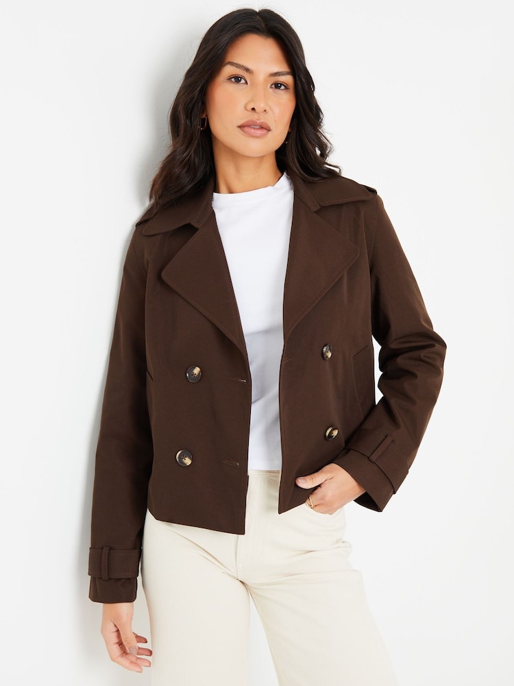 Choklad Brun - Threadbare Dubbelknäppt Croppad Trench Jacka - Bild 1 av 4