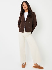 Choklad Brun - Threadbare Dubbelknäppt Croppad Trench Jacka - Bild 3 av 4
