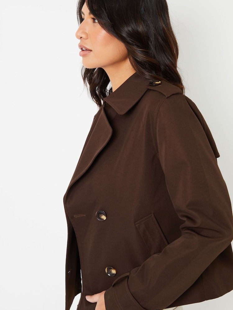 Choklad Brun - Threadbare Dubbelknäppt Croppad Trench Jacka - Bild 4 av 4