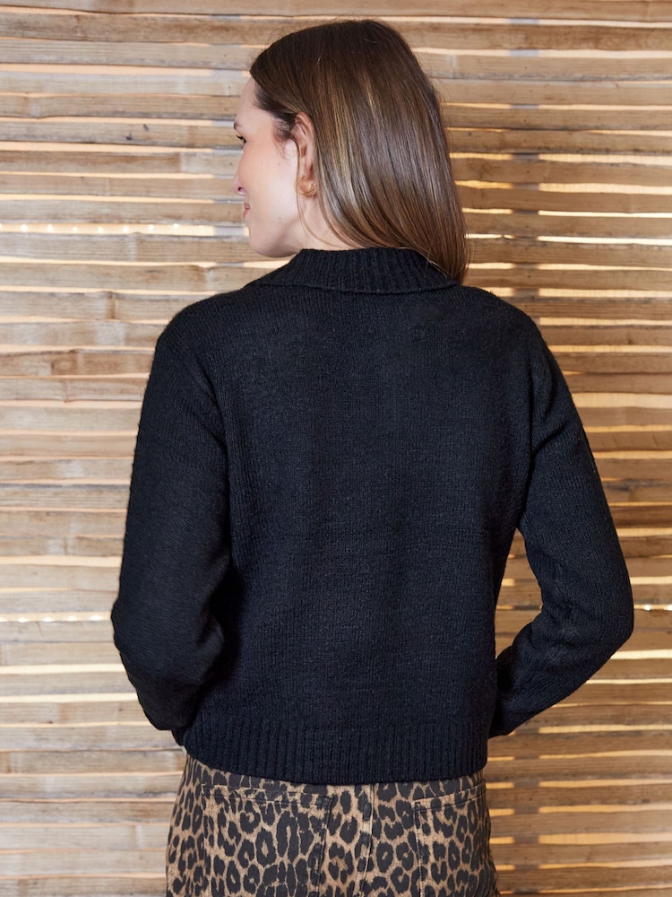 Threadbare Black Collared Boxy Knitted Cardigan - Image 2 of 5