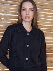 Threadbare Black Collared Boxy Knitted Cardigan - Image 4 of 5