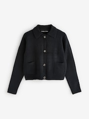 Threadbare Black Collared Boxy Knitted Cardigan - Image 5 of 5