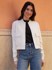 Threadbare Cream Cropped Bomber Jacket - Image 1 of 4