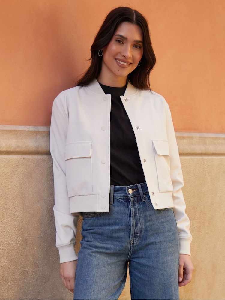 Threadbare Cream Cropped Bomber Jacket - Image 1 of 4