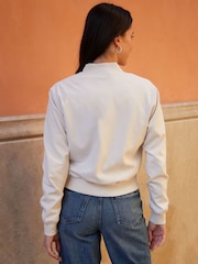 Threadbare Cream Cropped Bomber Jacket - Image 2 of 4