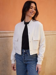 Threadbare Cream Cropped Bomber Jacket - Image 3 of 4