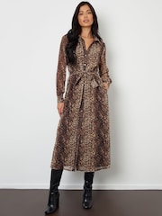 Threadbare Animal Print Chiffon Belted Maxi Shirt Dress - Image 1 of 5