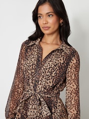 Threadbare Animal Print Chiffon Belted Maxi Shirt Dress - Image 2 of 5