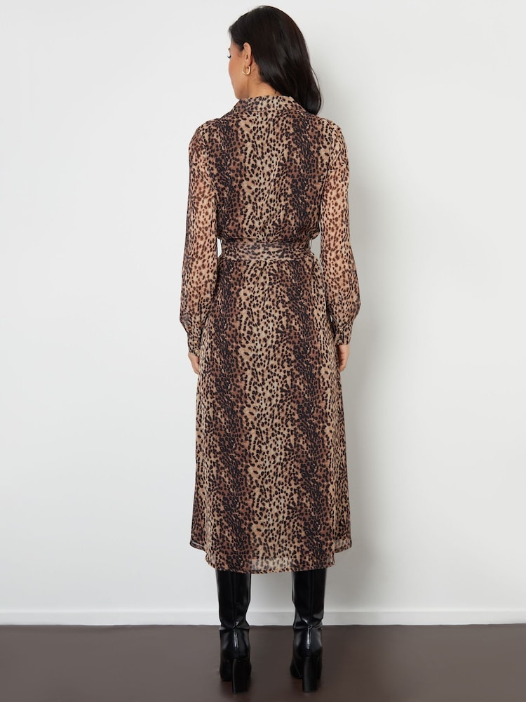 Threadbare Animal Print Chiffon Belted Maxi Shirt Dress - Image 4 of 5