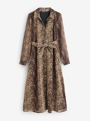 Threadbare Animal Print Chiffon Belted Maxi Shirt Dress - Image 5 of 5