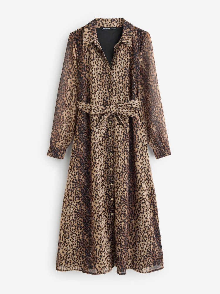 Threadbare Animal Print Chiffon Belted Maxi Shirt Dress - Image 5 of 5