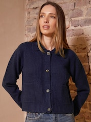 Threadbare Blue Collared Boxy Knitted Cardigan - Image 1 of 4