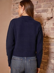 Threadbare Blue Collared Boxy Knitted Cardigan - Image 2 of 4