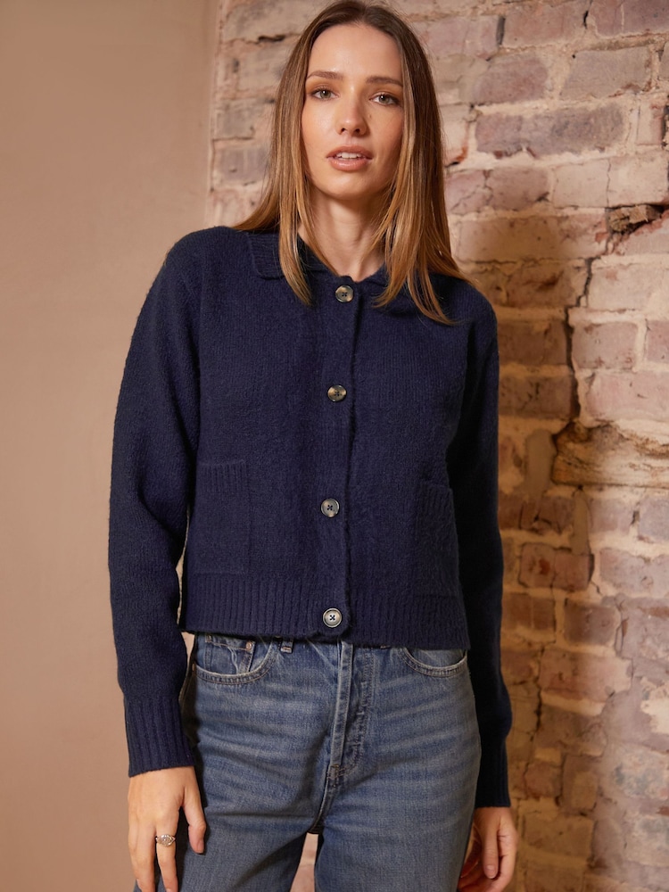 Threadbare Blue Collared Boxy Knitted Cardigan - Image 3 of 4