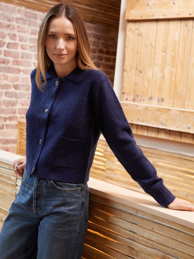 Threadbare Blue Collared Boxy Knitted Cardigan - Image 4 of 4