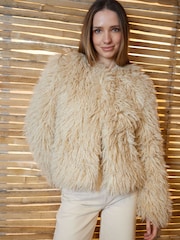 Threadbare Natural Mongolian Faux Fur Coat - Image 1 of 5