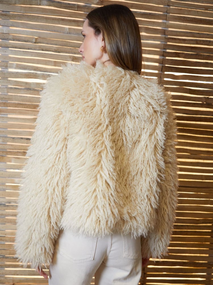 Threadbare Natural Mongolian Faux Fur Coat - Image 2 of 5