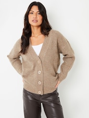 Threadbare Brown Button Up V-Neck Chunky Knit Cardigan - Image 1 of 5