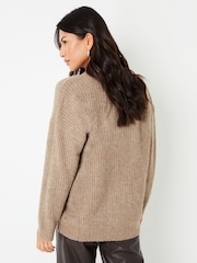 Threadbare Brown Button Up V-Neck Chunky Knit Cardigan - Image 2 of 5