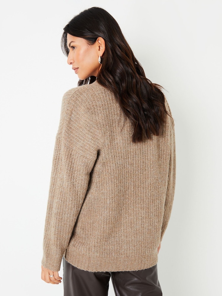 Threadbare Brown Button Up V-Neck Chunky Knit Cardigan - Image 2 of 5