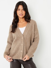 Threadbare Brown Button Up V-Neck Chunky Knit Cardigan - Image 4 of 5
