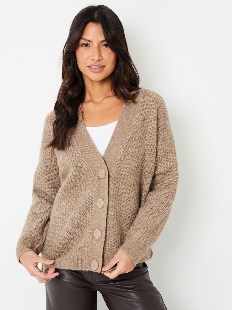 Threadbare Brown Button Up V-Neck Chunky Knit Cardigan - Image 4 of 5