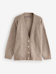 Threadbare Brown Button Up V-Neck Chunky Knit Cardigan - Image 5 of 5