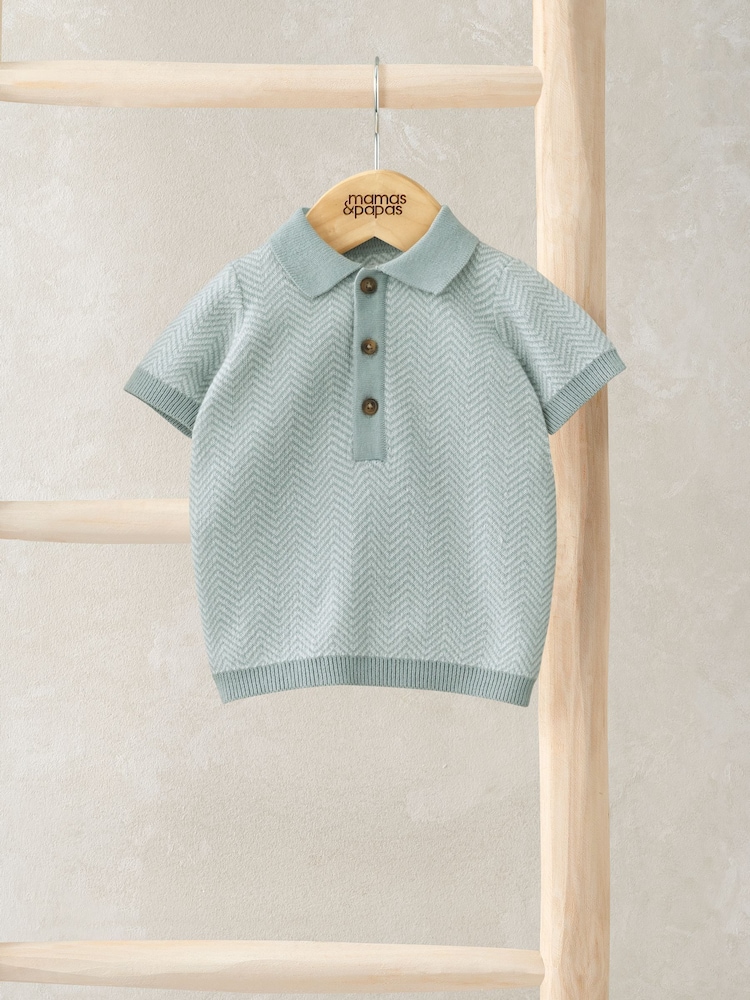 Mamas & Papas Blue Short Sleeve 100% Cotton Knit Polo Shirt - Image 1 of 3