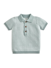 Mamas & Papas Blue Short Sleeve 100% Cotton Knit Polo Shirt - Image 2 of 3