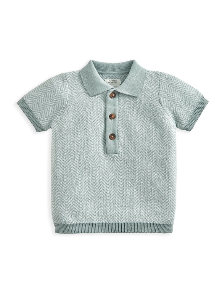 Mamas & Papas Blue Short Sleeve 100% Cotton Knit Polo Shirt - Image 2 of 3