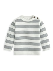 Mamas & Papas Stripe Knit 100% Cotton White Jumper - Image 2 of 3