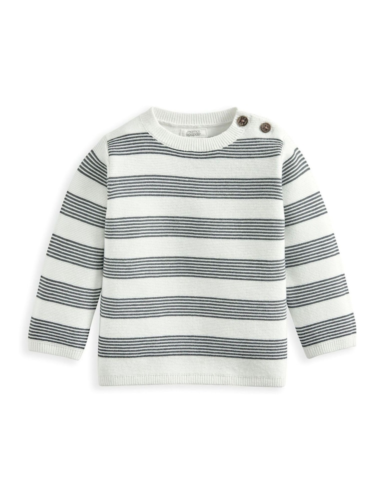 Mamas & Papas Stripe Knit 100% Cotton White Jumper - Image 2 of 3